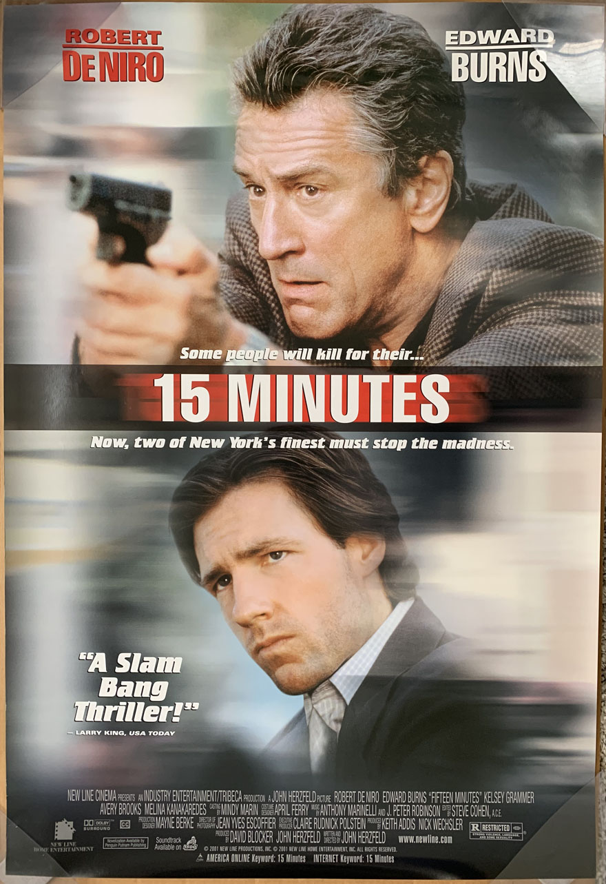 Movies in minutes. 15 Minutes 2001. 15 Минут славы. 15 Minutes poster.