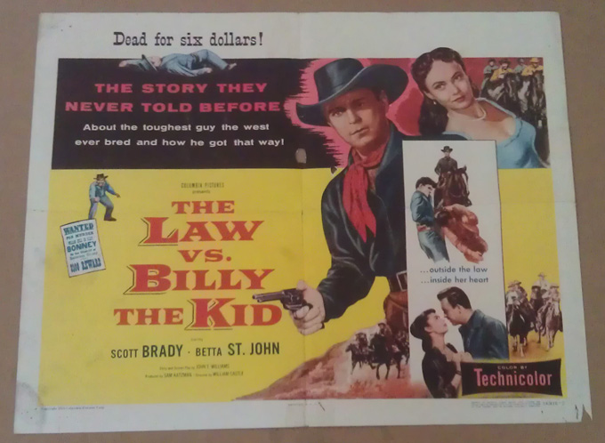  VS. BILLY THE KID MOVIE POSTER HALF SHEET B 1954 ORIGINAL FOLDED 22x28